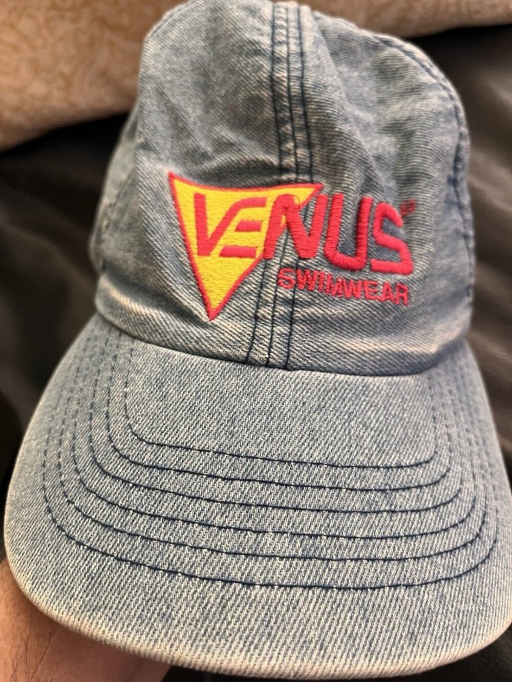 Vintage Venus Swimwear Denim Hat Cap 80s 90s Logo Elastic Back Grunge USA
